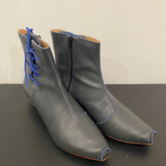 John Fluevog NORTHWOOD LE TUBE BLUE GREY LEATHER BOOT - Picture 3 of 6